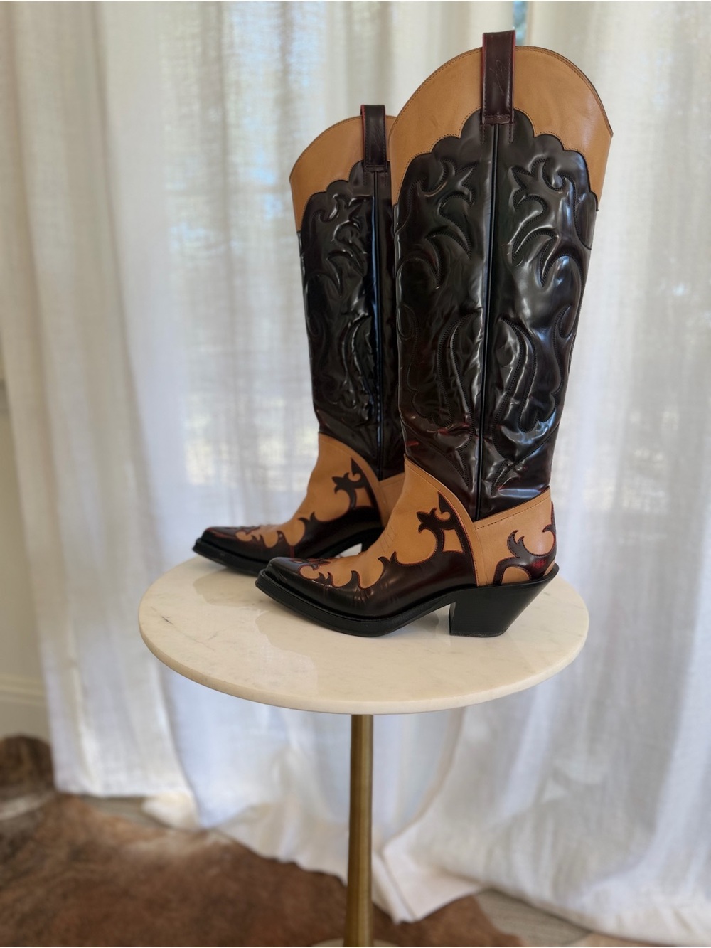 GABRIELA HEARST ~ Capitana Cowboy Boot in Light Brown & Red Pearlized Leather